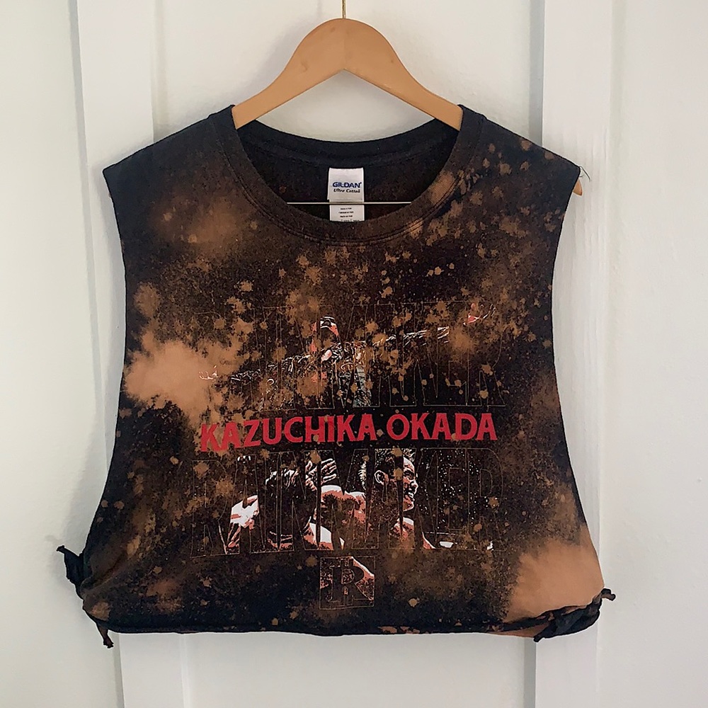 Black bleached “Kazuchika Olada” wrestling shirt